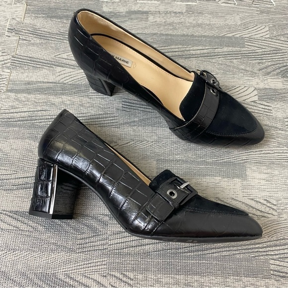 Alex Marie Croc Leather Buckle Loafer Style Heels - Picture 13 of 16